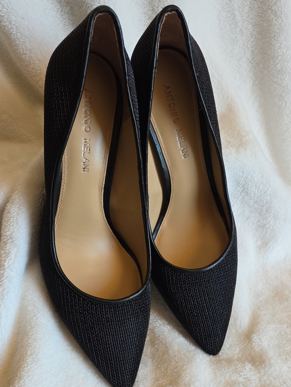 ANTONIO MELANI Black Pointed-Toe Textured Pumps